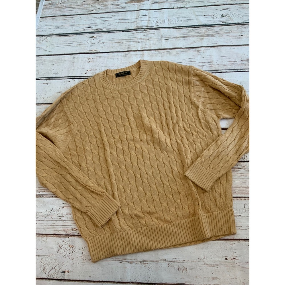 Bobby Jones Collection Mens XL Cable Knit Sweater Beige Yellow 100% Cotton